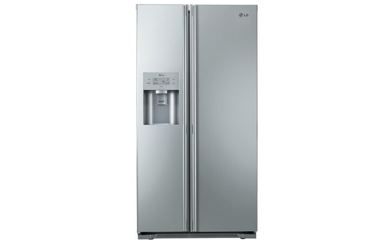 Front view of American Style Fridge Freezer with Non-Plumbed Water and Ice Dispenser. GS5163NSMV