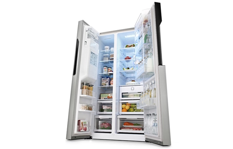 LG Brushed Steel American Style Fridge Freezer with Smart Eco Door, GS9366AEAV