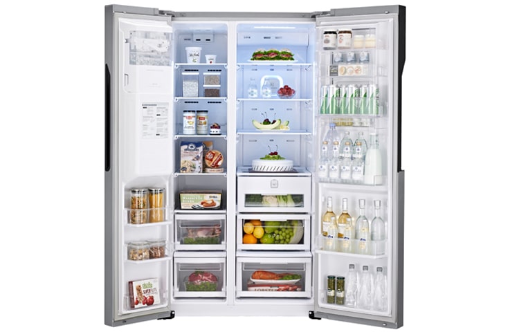 LG Brushed Steel American Style Fridge Freezer with Smart Eco Door, GS9366AEAV