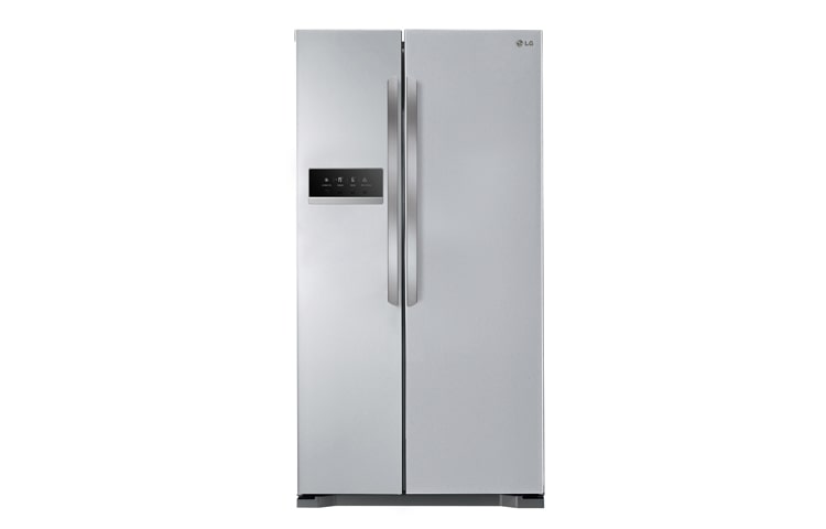 Front view of American Style Platinum Silver Fridge Freezer GSB325PVQV