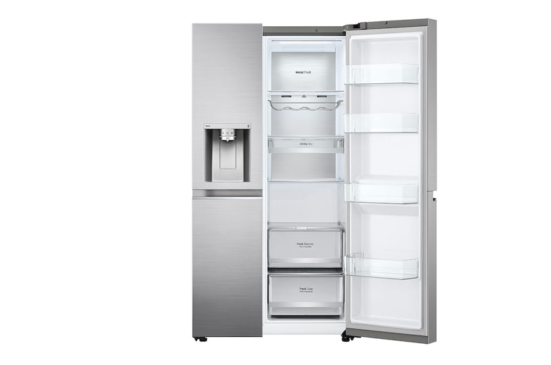 LG 635L American Style Fridge Freezer Water & Ice Dispenser, Shiny Steel, GSJV90PZAE
