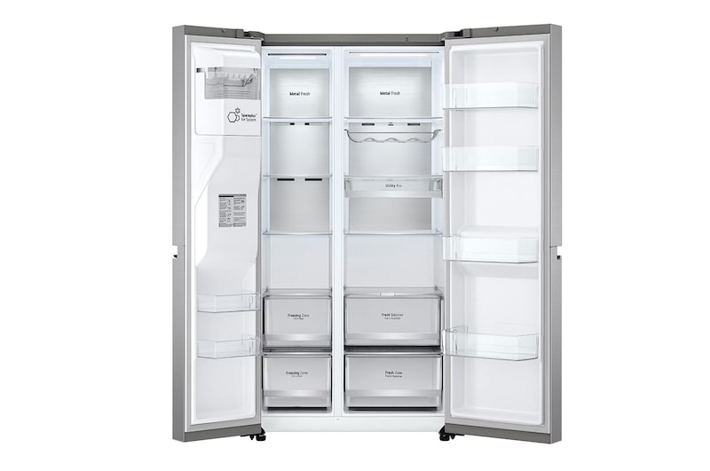 LG 635L American Style Fridge Freezer Water & Ice Dispenser, Shiny Steel, GSJV90PZAE