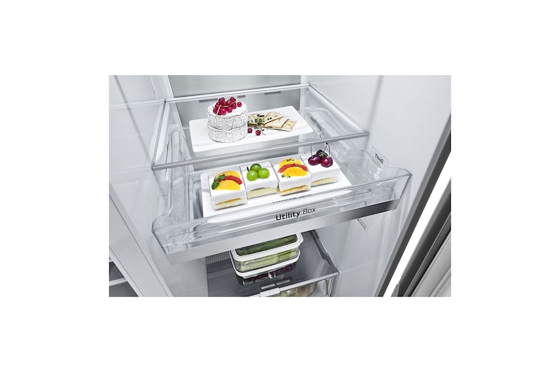 LG 635L American Style Fridge Freezer Water & Ice Dispenser, Shiny Steel, GSJV90PZAE