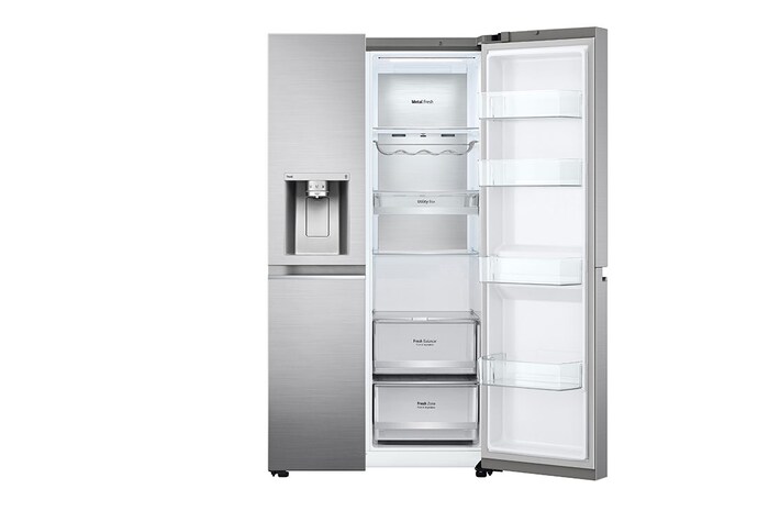 LG 635L American Style Fridge Freezer Water & Ice Dispenser, Shiny Steel, GSJV90PZAE