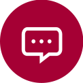 Grey chat icon with three white dots in the centre, indicating an ongoing conversation on a grey background. A white chat bubble with three dots, indicating typing or message waiting status, on a solid red background.