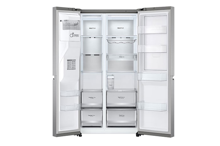 LG 635L American Style Fridge Freezer Water & Ice Dispenser, Shiny Steel, GSJV91PZAE