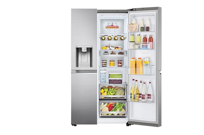 LG 635L American Style Fridge Freezer Water & Ice Dispenser, Shiny Steel, GSJV91PZAE