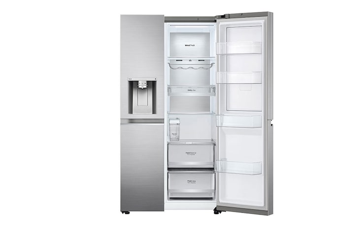 LG 635L American Style Fridge Freezer Water & Ice Dispenser, Shiny Steel, GSJV91PZAE