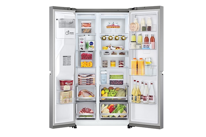 LG 635L American Style Fridge Freezer Water & Ice Dispenser, Shiny Steel, GSJV91PZAE