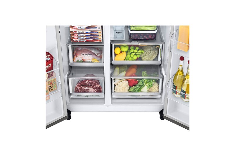 LG 635L American Style Fridge Freezer Water & Ice Dispenser, Shiny Steel, GSJV91PZAE