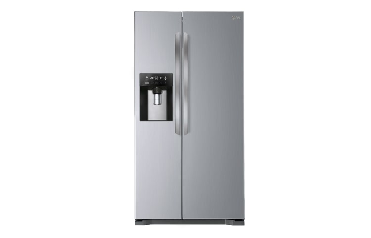 Front view of American Style Premium Steel Fridge Freezer with Non-Plumbed Water and Ice Dispenser GSL325NSYV