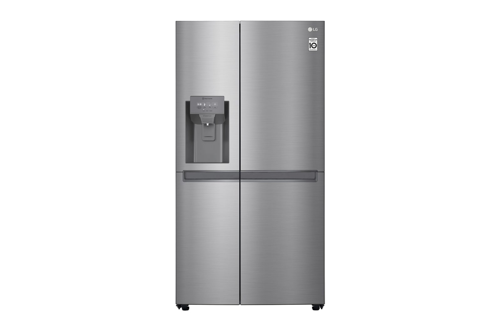 Front view of LG Smart Inverter Compressor GSL480PZXV American style Fridge Freezer, 625L,  Shiny Steel - F GSL480PZXV