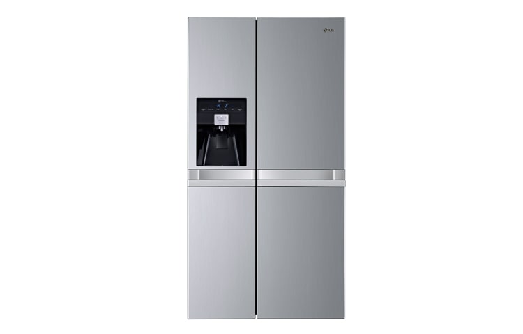 Front view of American Style Premium Silver Fridge Freezer With Non-Plumbed Water and Ice Dispenser, (Gross Capacity 601 Litres) GSL545PVYV