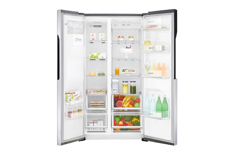 LG Inverter Linear Compressor™ GSL561PZUZ American style Fridge Freezer, 606L, Shiny Steel- F, GSL561PZUZ