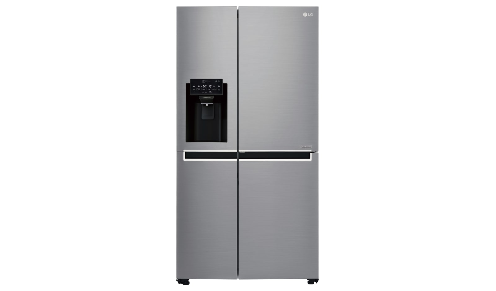 Front view of LG Inverter Linear Compressor™ GSL760PZXV American style Fridge Freezer, 601L, Shiny Steel- F GSL760PZXV