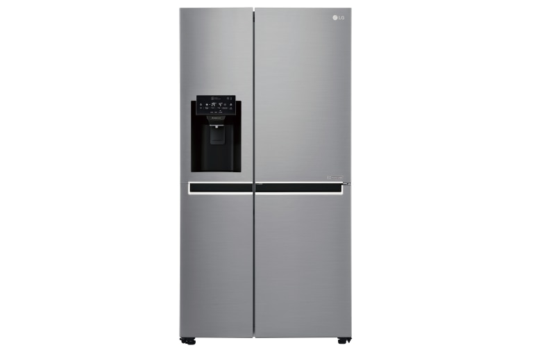 Front view of LG Inverter Linear Compressor™ GSL760PZXV American style Fridge Freezer, 601L, Shiny Steel- F GSL760PZXV
