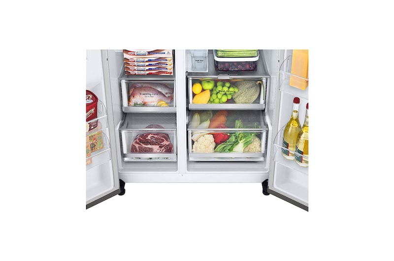 LG 635L American Style Fridge Freezer Water & Ice Dispenser, Shiny Steel, GSLA81PZLF