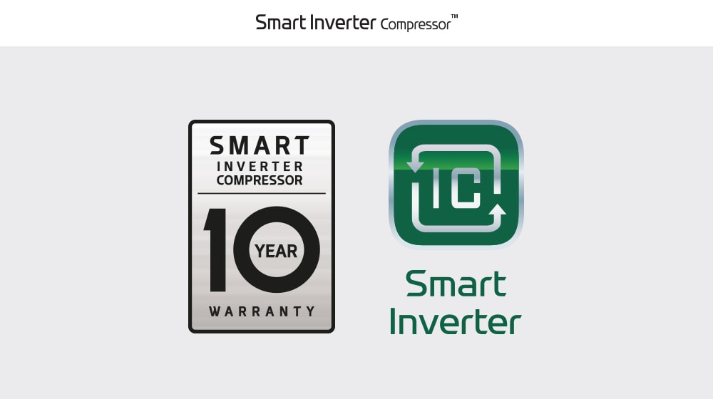 The 10 Year Warranty for the Smart Inverter Compressor logo is next to the Smart Inverter logo.