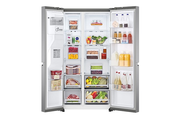 LG 635L American Style Fridge Freezer Water & Ice Dispenser, Shiny Steel, GSLD80PZRF