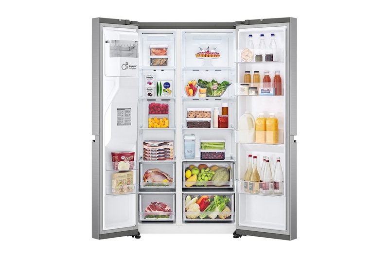 LG 635L Total No Frost American Style Fridge Freezer, Shiny Steel, GSLV71PZTF