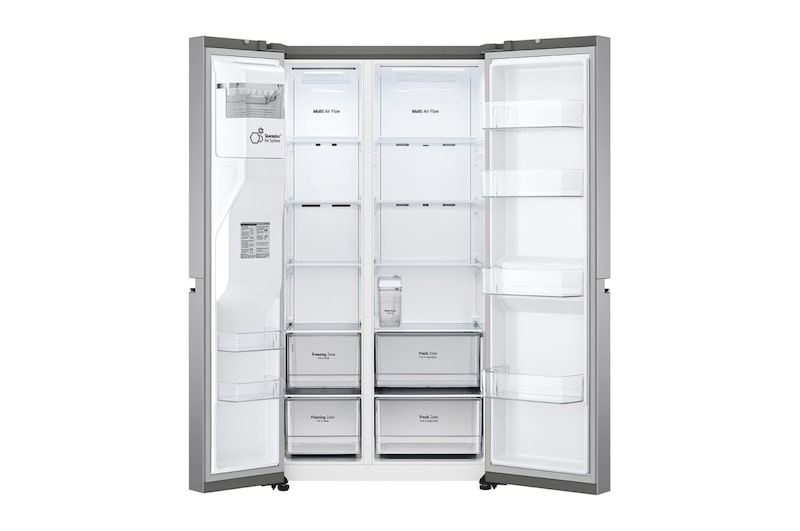 LG 635L Total No Frost American Style Fridge Freezer, Shiny Steel, GSLV71PZTF
