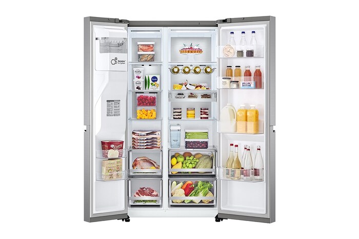 LG 635L American Style Fridge Freezer Water & Ice Dispenser, Shiny Steel, GSLV91PZAE
