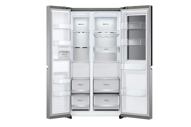 LG 655L InstaView™ American Style Fridge Freezer Total No Frost, Shiny Steel, GSQV90PZAE