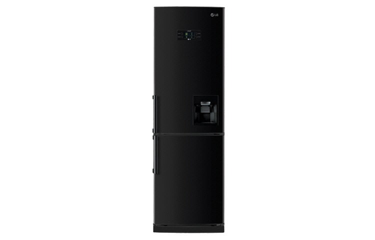Front view of Combination Fridge Freezer with Built-In Water Dispenser in Black (Gross capacity 315 Litres) GB3133WBGK
