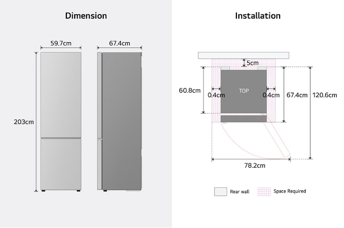Lower view of LG fridge freezer (GBBS524CPY)