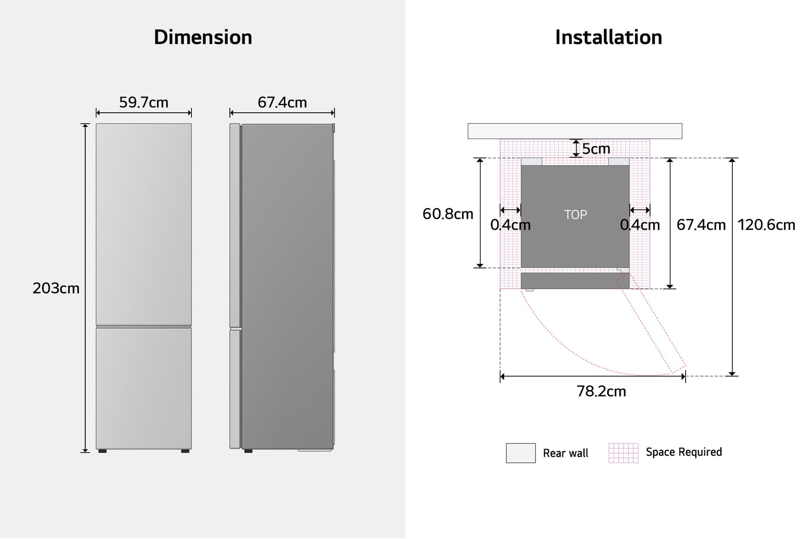 Lower view of LG fridge freezer (GBBS524CPY)