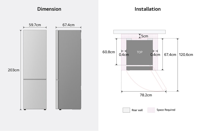 Lower view of LG fridge freezer (GBBS524CPY)