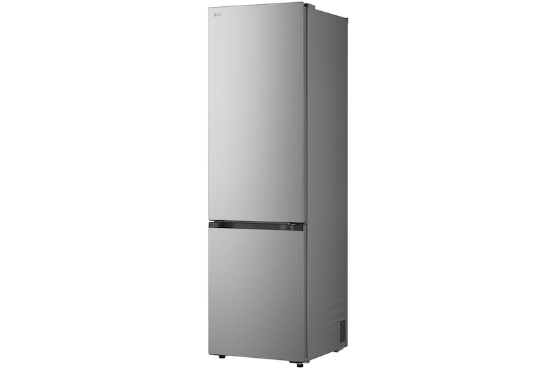LG fridge freezer (GBBS524CPY) built into dark brown cabinetry with window and sofa on left and sink on right