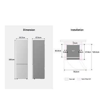 Lower view of LG fridge freezer (GBBS524CPY)