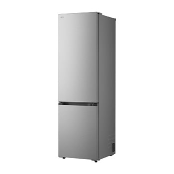 LG fridge freezer (GBBS524CPY) built into dark brown cabinetry with window and sofa on left and sink on right