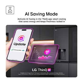 LG fridge freezer (GBBS524CPY) front view showing DoorCooling+™ vent LG fridge freezer (GBBS524CPY) close up of wine rack holding four bottles and box of macarons with rack design magnified in circular image