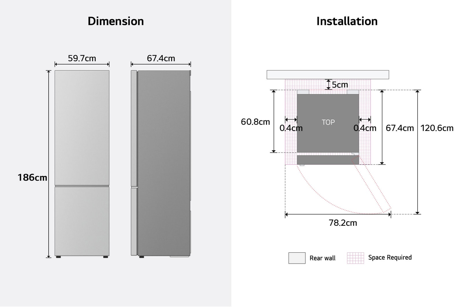 Dimension and Installation of LG bottom freezer.