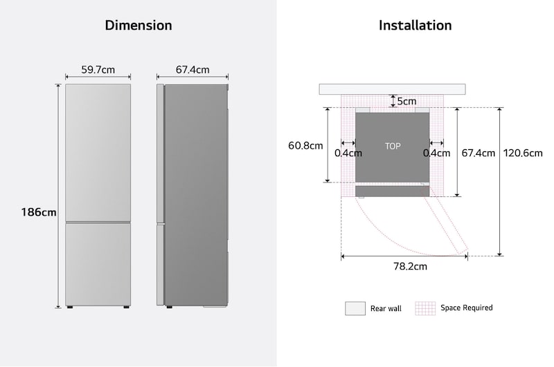 Dimension and Installation of LG bottom freezer.