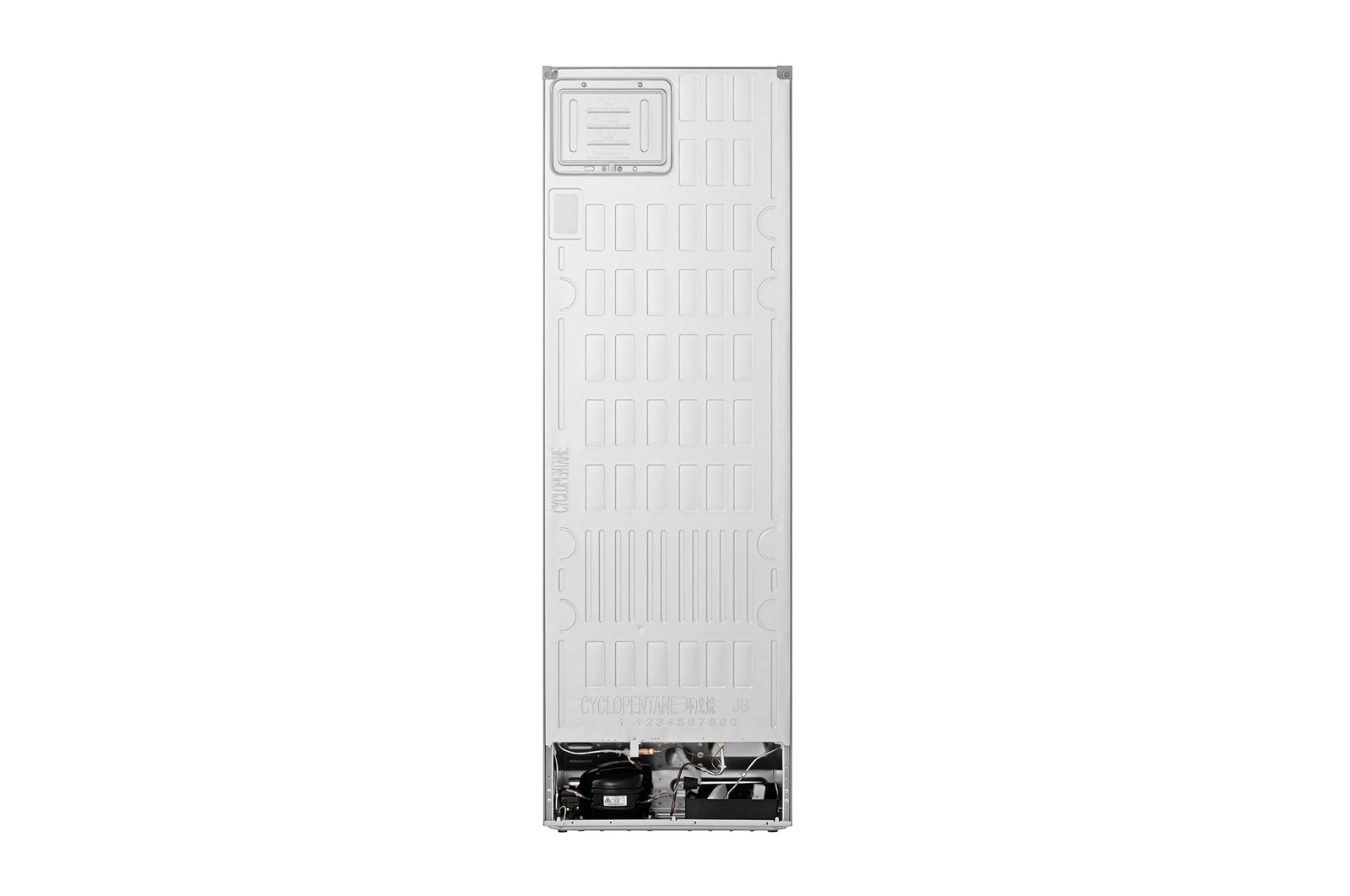 LG bottom freezer back view showing rear panel