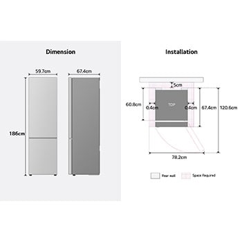 Dimension and Installation of LG bottom freezer.