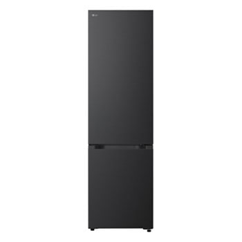 LG bottom freezer front view in matte black finish