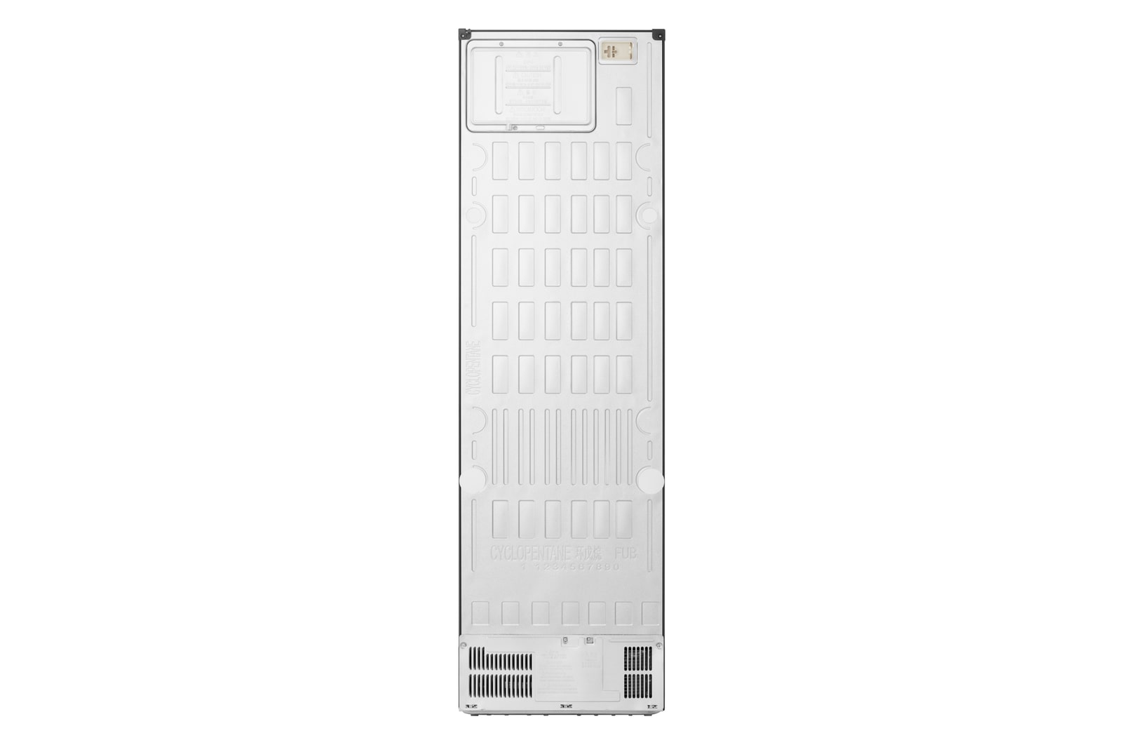 LG bottom freezer  back view showing rear panel