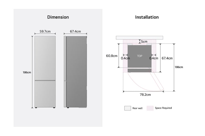 Dimension and Installation of LG bottom freezer.