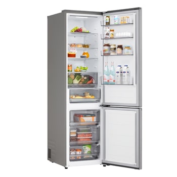LG bottom freezer front side view showing exterior design