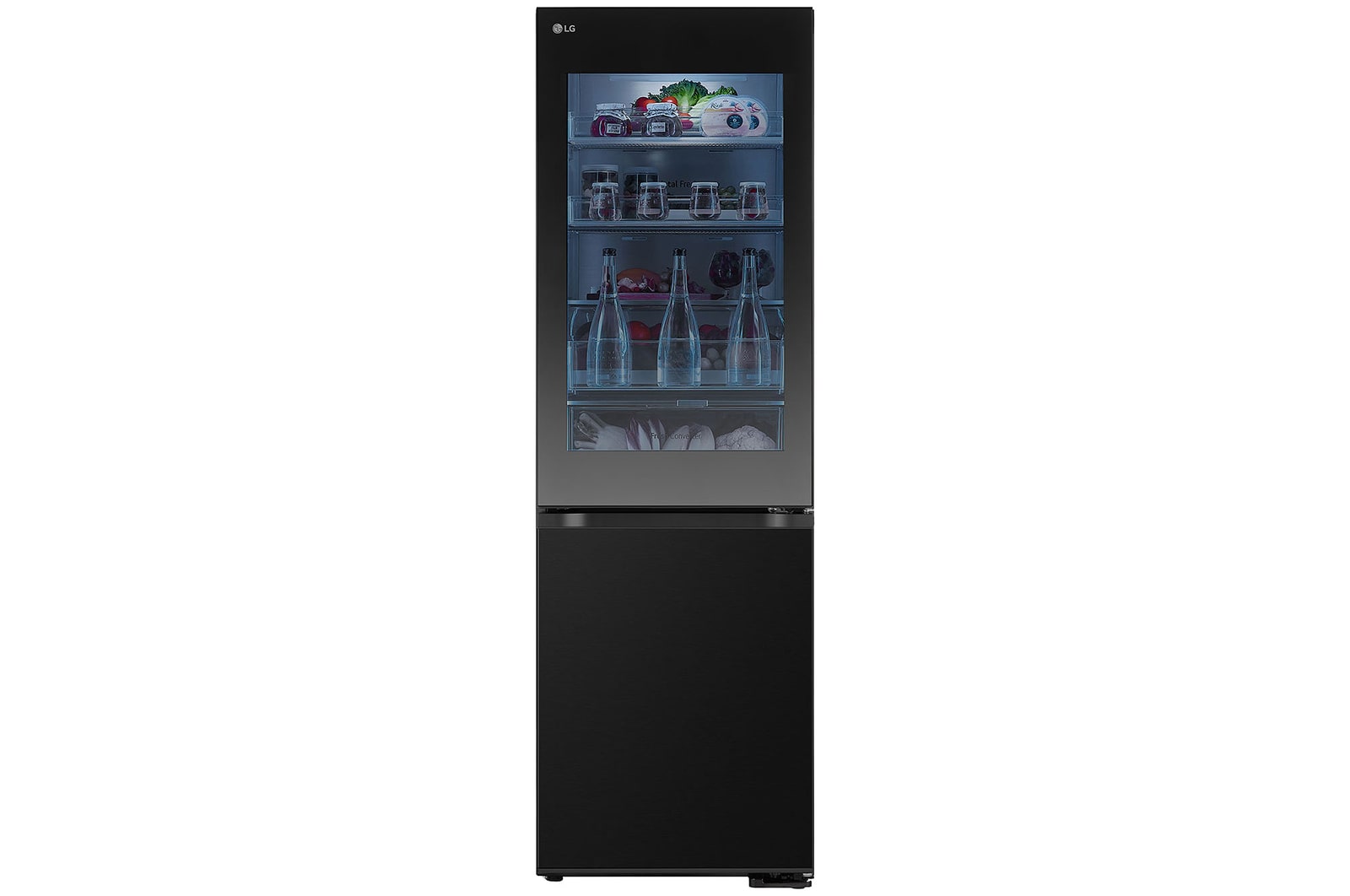 front view of 349L InstaView™ Bottom Freezer Refrigerator Essence Black Steel  GBG5160CEV.AEVQLGU