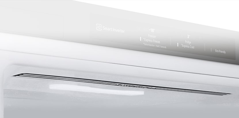 Close-up of soft LED lighting, effectively distributing light throughout the refrigerator and making it easy on the eyes.