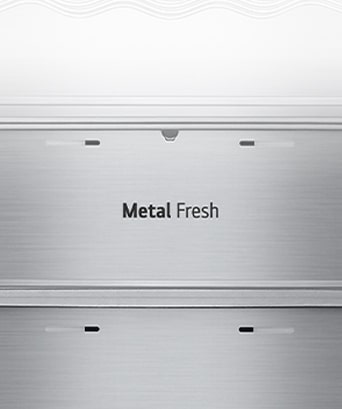 Close-up of metal fresh label inside the refrigerator.