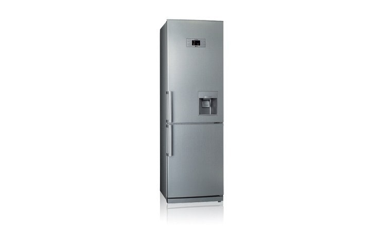 Front view of Combination Refrigerator/Freezer with Built-in Water dispenser (Gross Capacity 315 Litres; Stainless Steel) GCF399BUQA