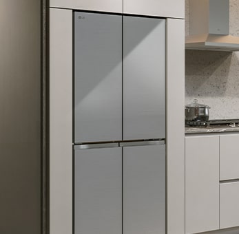 Modern kitchen interior with the fridge.