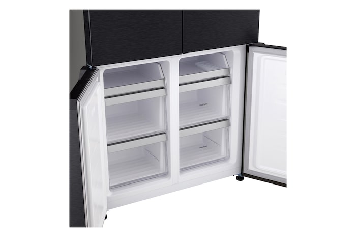 Detailed view of the interior freezer drawers