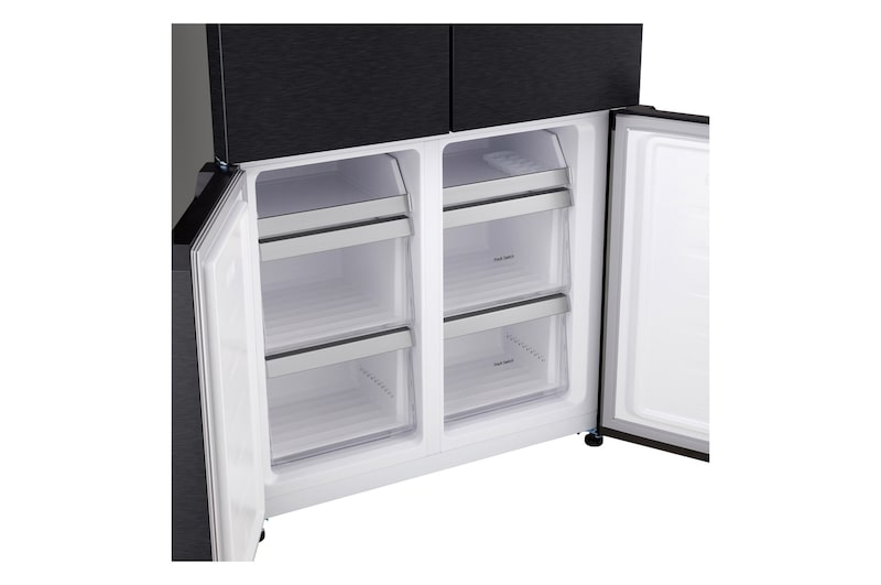 Detailed view of the interior freezer drawers